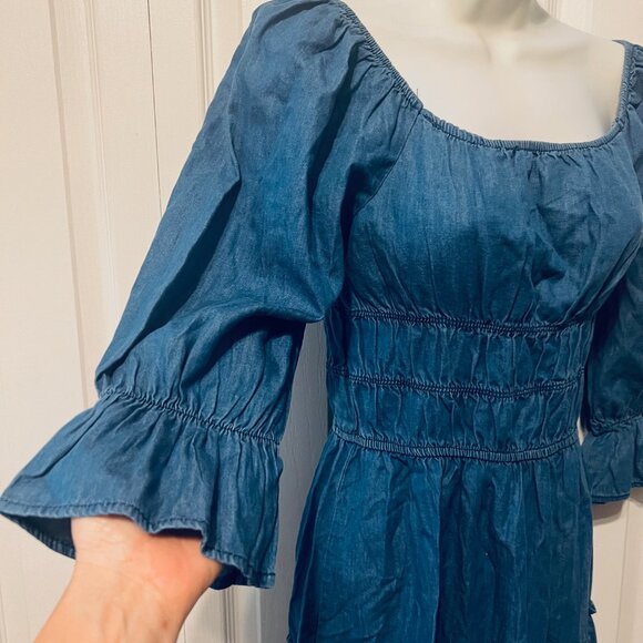 Speed Limit MPH-NWT-Denim/Jean Stretchy Rouching Waist Poet Sleeve-Ruffles-Small - Picture 3 of 16